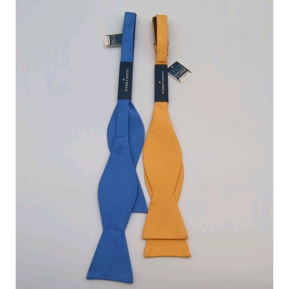New Saddlebred Bow Tie X 2 Blue And  Yellow 2.5" Wide 100% Silk NWT